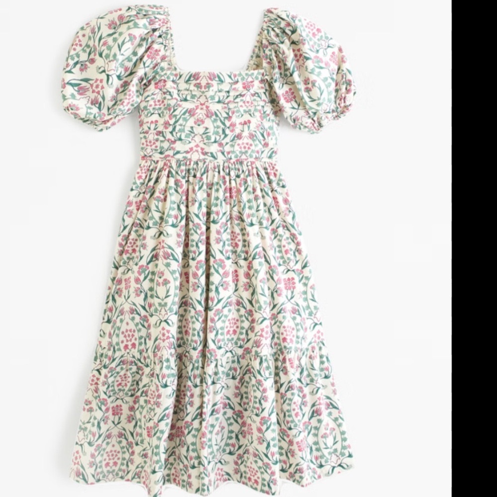 Abercrombie & Fitch Emerson Poplin Puff Sleeve Midi Dress (Tile Print) Size M
